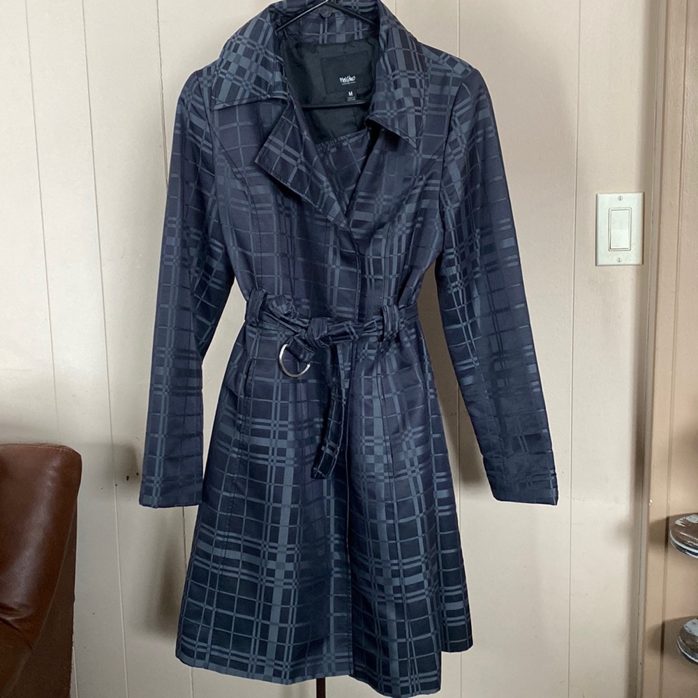 Mossimo black/plaid print trench coat.